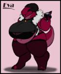 anthro belly big_breasts black_border border breasts clothed clothing container cup drinking_glass eyeless female glass glass_container glass_cup horn jacket legwear navel non-mammal_breasts skimpy slightly_chubby solo stockings tail thick_tail topwear wide_hips wine_glass pakaproductions skianous eva_(pakaproductions) alien reptile scalie