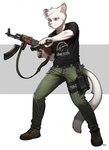 albino anthro boots clothing footwear gun holster khakis male ranged_weapon reloading shoes simple_background solo weapon pgm300 samson_(derpoomer) cougar felid feline mammal 2020 hi_res