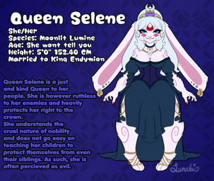 anthro biped blue_eyes breasts buckteeth clothed clothing corset crown eyelashes female fingers floppy_ears fur gold_(metal) gold_jewelry hair headgear jewelry lingerie looking_at_viewer lop_ears pink_body pink_fur pupils scut_tail short_tail simple_background slit_pupils solo swirls tail teeth text tiara topwear white_hair lunalaimoonglow mythology lagomorph leporid lumine mammal mythological_creature rabbit artist_name colored digital_drawing_(artwork) digital_media_(artwork) english_description english_text flat_colors full-length_portrait hi_res model_sheet portrait signature