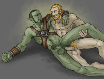 abs anal anal_penetration arm_around_neck armpit_hair balls beard biceps blonde_hair blue_eyes body_hair duo erection facial_hair fist genitals green_body green_penis green_skin hair hug human_on_humanoid human_penetrating human_penetrating_humanoid humanoid_genitalia humanoid_penetrated humanoid_penis interspecies leather male male/male male_penetrated male_penetrating male_penetrating_male muscular muscular_male nipples not_furry nude pecs penetration penile penile_penetration penis penis_in_ass pubes red_eyes sex teeth tusks wristband ariesgr human humanoid mammal orc