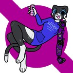 anthro beverage_can black_body black_fur blue_clothing blue_eyes blue_hoodie blue_topwear bottomless clothed clothing cybernetic_arm cybernetic_eye cybernetic_limb cybernetics facial_markings female fur head_markings hoodie hoodie_only leg_markings machine markings monster_energy_can open_mouth simple_background socks_(marking) solo tail tail_markings topwear topwear_only white_body white_fur goldenpot8o monster_energy blank_(goldenpot8o) cyborg felid feline mammal 1:1 2025 digital_media_(artwork) nonbinary_(lore)