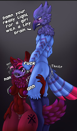 all_the_way_through anthro beak bodily_fluids breasts duo ear_penetration erection feathers female fur genital_fluids genitals hair machine male male/female male_penetrating nipples non-mammal_nipples nude penetration penile penile_penetration penis penis_in_ear precum protogen_face protogen_visor tail tail_feathers text vulva sodaduv iris_(lanfenghuang) lanfeng_(lanfenghuang) avian bird corvid jay_(bird) mammal new_world_jay oscine passerine protogen steller's_jay english_text