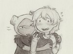 bruised clothing duo forked_tongue hair hat headgear headwear male missing_tooth plant prosthetic prosthetic_arm prosthetic_limb shirt smile square_crossover teeth tongue tongue_out toony topwear lynxfurr adventure_time cartoon_network fern_(adventure_time) finn_the_human elemental_creature elemental_humanoid flora_fauna human humanoid mammal plant_humanoid graphite_(artwork) traditional_media_(artwork)
