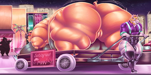 anthro big_bulge big_butt blush bothered bulge butt carried city city_background clothing duo enforcer exhibitionism female genitals leaving male male/female moobs morbidly_obese morbidly_obese_anthro morbidly_obese_female muscular muscular_male muzzle_(object) muzzled night nude obese obese_anthro obese_female overweight overweight_anthro overweight_female restaurant size_difference trolley uniform uniformed_male vulva lionberrymochi domestic_pig equid equine horse mammal suid suine sus_(pig) absurd_res hi_res