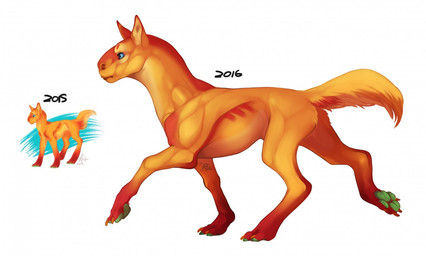 ambiguous_gender blue_eyes feral green_pawpads mouth_closed no_sclera orange_body orange_inner_ear orange_tail pawpads quadruped side_view simple_background solo tail white_background riorix species_request 2015 2016 dated full-length_portrait portrait