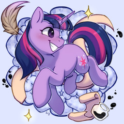 blush cloud female feral horn inkwell loose_feather quill scroll smile solo sparkles fog_(artist) friendship_is_magic hasbro my_little_pony mythology twilight_sparkle_(mlp) equid equine mammal mythological_creature mythological_equine unicorn 1:1 hi_res