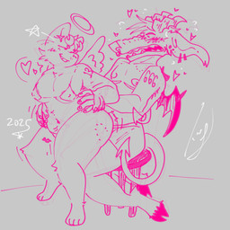 anthro belly_rub bite bodily_fluids female lapdance male male/female sweat petramcbiteybite artep_(petramcbiteybite) petra_(petramcbiteybite) domestic_cat felid feline felis mammal 1:1 hi_res trans_(lore) trans_man_(lore)