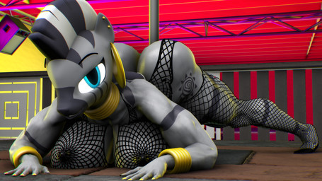 anthro anthrofied big_breasts big_butt breasts butt clothing ear_piercing female fishnet_clothing fishnet_legwear legwear nipples piercing pole solo stripper_pole vladichslg friendship_is_magic hasbro my_little_pony zecora_(mlp) equid equine mammal zebra 16:9 3d_(artwork) 4k absurd_res digital_media_(artwork) hi_res widescreen