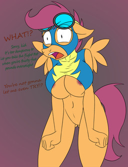 2013 anthro anthrofied big_breasts bodysuit breast_squish breasts dialog equine eyewear female friendship_is_magic fur goggles hair huge_breasts jrvanesbroek mammal my_little_pony open_mouth orange_fur pegasus purple_hair scootaloo_(mlp) simple_background skinsuit solo teeth text tongue wings wonderbolts_(mlp)
Rating: Questionable
Score: 31
User: Hydrocarbon
Date: November 10, 2013