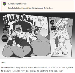 anthro big_breasts big_penis bodily_fluids body_hair bottomless breasts cleavage clothed clothing cum cum_drenched cum_expulsion cum_fart cum_in_ass cum_inside dialogue duo feet genital_fluids genitals gynomorph gynomorph/male hair hair_over_eye huge_breasts intersex intersex/male male muscular muscular_gynomorph muscular_intersex one_eye_obstructed partially_clothed pawpads penis simple_background skimpy sound_effects speech_bubble text torn_clothing peculiart ruth_(peculiart) stig_(peculiart) hare lagomorph leporid mammal 2023 comic english_text