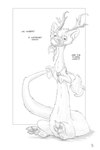 alternate_species dialogue feral fur horn jewelry male necklace pawpads solo tail tail_tuft text tuft flinters mythology dax_(dax1) dragon eastern_dragon mythological_creature mythological_scalie scalie english_text greyscale hi_res monochrome