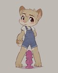 anthro blue_eyes blush clothed clothing dildo female flat_chested fur loli looking_at_viewer overalls sex_toy shortalls solo standing tan_body tan_fur young young_anthro young_female skidoo madison_(skidoo) canid canine canis domestic_dog mammal digital_media_(artwork) hi_res