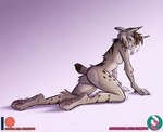 all_fours anthro breasts butt ear_piercing feather_ear_ring featureless_breasts feet female nude pawpads paws piercing pose side_boob simple_background solo nicnak044 patreon nicole_(nicnak044) canada_lynx felid feline felis lynx mammal 2023 pinup