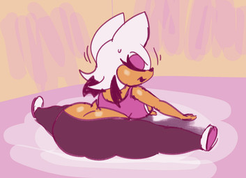 anthro athletic_wear big_breasts big_butt blush bodily_fluids breasts butt clothing exercise female looking_at_own_butt solo sweat sweatdrop wardrobe_malfunction boxbriefs sega sonic_the_hedgehog_(series) rouge_the_bat bat mammal animated