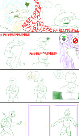 angry anthro bald bedroom_eyes blonde_hair clothing door hair half-closed_eyes heart_symbol knocking long_hair narrowed_eyes pillow seductive smile underwear waking_up wet wood jonsthaman monstro_village anon caimon alligator alligatorid crocodilian human mammal reptile scalie comic hi_res pictographics