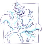 anthro anthro_on_anthro anthro_penetrated anthro_penetrating anthro_penetrating_anthro biped female female_penetrated fingers group hair interspecies male male/female male_penetrating male_penetrating_female pawpads penetration selfie sex simple_background tail trio white_background young young_anthro young_female aogami canid canine felid fox mammal absurd_res hi_res monochrome