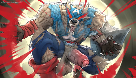 angry anthro ball_tuft balls belt big_balls bodily_fluids body_hair bottomwear breasts clothed clothing erection fangs fluffy foreskin full_moon fur genital_fluids genitals hairy_balls humanoid_genitalia humanoid_penis jumping light moon moonlight muscular musk musk_cloud musky_balls nipples pants penis presenting rampage saggy_balls shield simple_background snarling solo steam steamy_breath superhero superhero_costume teeth teeth_showing throbbing throbbing_penis tongue tongue_out torn_bottomwear torn_clothing torn_pants tuft vein veiny_penis crazydrak marvel marvel_rivals mythology captain_america capwolf canid canine canis mammal mythological_canine mythological_creature werecanid werecanine werecreature werewolf wolf 2025 absurd_res hi_res