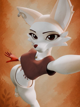 anthro bottomwear breasts brown_eyes clothing crop_top ear_piercing ear_ring eyebrows eyelashes female midriff pants piercing ring_piercing shirt solo tan_body topwear white_body foxdee_foxtail fany_(foxdee) canid canine fox mammal 2026 3:4 hi_res