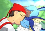 bestiality clothed clothing detailed_background duo eyes_closed female female_on_human feral fin headgear headwear human_on_feral interspecies kiss_on_lips kissing male male/female male_on_feral outside plant pokephilia tail the_creacher nintendo pokemon pokemon_breeder eeveelution generation_1_pokemon human mammal pokemon_(species) vaporeon 2021 digital_media_(artwork) hi_res