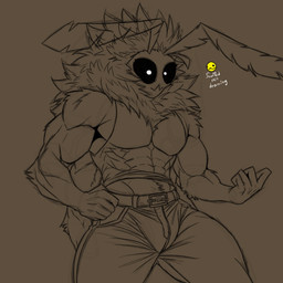4_arms antennae_(anatomy) anthro belt belt_buckle black_eyes black_sclera bottomwear buckle bulge clothed clothing fluffy fluffy_hair hair long_antennae male masculine multi_arm multi_limb muscular muscular_arms muscular_male neck_tuft neckfluff pants pecs raised_clothing raised_shirt raised_topwear shirt simple_background sleeveless_shirt solo topwear tuft white_eyes alexen_0 mothman_(spazmaticbanana) arthropod insect lepidopteran moth absurd_res digital_drawing_(artwork) digital_media_(artwork) hi_res line_art sketch