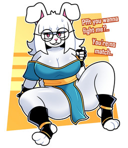 anthro black_clothing black_gloves black_handwear breasts clothing eyewear female fighting_game fur gesture glasses gloves hand_gesture handwear paws pointing pointing_at_viewer rabbit_ears solo spread_legs spreading teal_clothing white_body white_fur lornalla bnuyu_(lornalla) lagomorph leporid mammal rabbit absurd_res hi_res