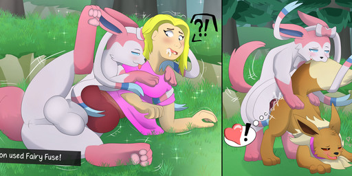 balls before_and_after bodily_fluids body_part_transformation cock_transformation conjoined cum duo emphatic_heart escaping_heart exclamation_point female feral genital_fluids genitals heart_reaction heart_symbol interrobang male male/female mental_pictographics merging penis pokemon_move text thought_bubble transformation alsoflick nintendo pokemon ryanator canid eevee eeveelution generation_1_pokemon generation_6_pokemon human mammal pokemon_(species) sylveon absurd_res english_text hi_res pictographics