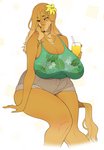 2020 accessory anthro beverage big_breasts breasts canid canine canis cherrikissu cleavage clothed clothing container cup curvy_figure digital_media_(artwork) domestic_dog female flower flower_in_hair hair hair_accessory hi_res holding_container holding_cup holding_object huge_breasts hunting_dog mabel_(cherrikissu) mammal mature_anthro mature_female plant saluki sighthound simple_background smile solo thick_thighs voluptuous white_background