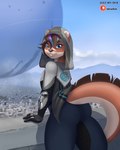 anthro bottomwear butt city clothing exposure_variation female flat_chested looking_at_viewer looking_back looking_back_at_viewer mountain patreon_logo patreon_username rooftop sky smile solo tail topwear wide_hips mr-shin destiny_(video_game) destiny_2 patreon mikhaila_kirov mammal mustelid otter river_otter 2023 4:5 digital_media_(artwork) hi_res