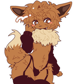 anthro arm_warmers armwear belly_tuft blush blush_stickers clothing crotch_tuft garter_belt garter_straps legwear male pupils simple_background solo thigh_highs tuft underwear white_background white_pupils tarashi nintendo pokemon eevee generation_1_pokemon pokemon_(species) hi_res