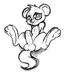 2014 anthro balls blush erection feet genitals hands_behind_back hasbro herpestid hi_res koffeekuma littlest_pet_shop littlest_pet_shop_(2012) looking_at_viewer male mammal mongoose monochrome penis shy simple_background sitting solo spread_legs spreading sunil_nevla toes unavailable_at_source white_background