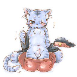 anthro balls blue_balls blue_body blue_eyes blue_fur blue_penis blush claws clothed clothing erection foreskin fur genitals hat headgear headwear kemono male moobs navel nipples partially_clothed penis scar scared_eyes simple_background sitting sitting_on_ground slim slim_anthro slim_male solo young young_anthro young_male haruki bemani konami pop'n_music kagetora_(pop'n_music) felid mammal pantherine tiger 1:1