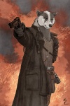 anthro belt clothing coat gun handgun holding_gun holding_object holding_ranged_weapon holding_weapon knife male pistol ranged_weapon solo teeth topwear weapon ashpond badger mammal mustelid musteline 2009 lol_comments