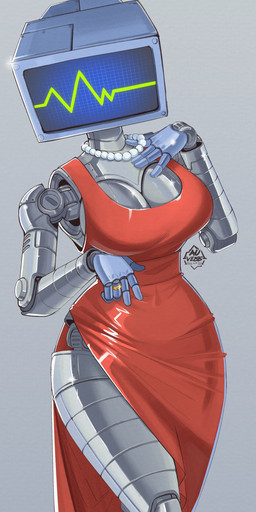 big_breasts breasts cleavage clothed clothed_female clothing corrugated_arms corrugated_legs corrugated_neck corrugation dress female gem jewelry looking_at_viewer machine necklace pearl_(gem) pearl_necklace red_clothing red_dress solo thick_thighs auveiss nickelodeon spongebob_squarepants karen_plankton humanoid robot robot_humanoid absurd_res hi_res