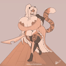 anthro areola areola_slip big_breasts big_butt blush boots breasts butt choker cleavage clothed clothing eyebrow_through_hair eyebrows eyelashes eyelashes_through_hair female footwear fur hair hand_on_hip hand_on_own_hip high_heeled_boots high_heels huge_breasts jewelry legwear lips long_hair looking_at_viewer melee_weapon necklace nipple_outline nipple_slip nipples pirate ponytail shoes smile solo stripes sword tail teeth thick_bottom_lip thick_thighs thigh_boots thigh_highs translucent translucent_hair walking weapon bantar2 zana_the_tigress_(storyforge) felid mammal pantherine tiger 2026 dated digital_media_(artwork) hi_res monochrome orange_monochrome signature