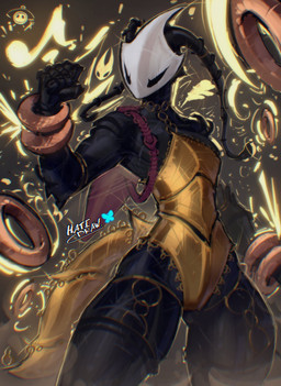 antennae_(anatomy) anthro arthropod_abdomen athletic athletic_female biped black_body breasts cleavage clothed clothing cuff_(restraint) female furrowed_eyebrows golden_clothing horn legwear non-mammal_breasts restraints segmented_body small_breasts solo thick_thighs thigh_highs tight_clothing wrist_cuffs hatidraw hollow_knight:_silksong hollow_knight_(franchise) team_cherry hornet_(hollow_knight) shakra_(hollow_knight:_silksong) sherma_(hollow_knight:_silksong) arthropod insect 2025 hi_res