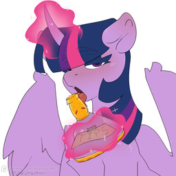 blush bodily_fluids bottle container female feral horn looking_at_viewer magic saliva simple_background solo tongue tongue_out wings avery-valentine friendship_is_magic hasbro my_little_pony mythology twilight_sparkle_(mlp) equid equine mammal mythological_creature mythological_equine winged_unicorn 1:1 absurd_res hi_res