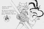 anthro duo female forehead_gem fur gem hair humor imminent_rape male shocked simple_background tentacles text smekbo latchkey_kingdom andrew_reynart sereina canid canine felid feline fox lynx mammal digital_media_(artwork) english_text monochrome