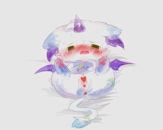 bed_sheet bedding blush bodily_fluids censored_genitalia censored_vulva cheek_tuft facial_tuft female feral fur genitals horn kemono lying on_back solo tears tuft vulva white_body white_fur wings young young_female young_feral deaic ambiguous_species mammal 2016 5:4 censored