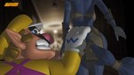 anthro back_boob big_butt blurred_background bottomwear bra breasts butt clothing female hand_on_butt head_turn loincloth looking_at_viewer looking_back male male/female overalls rear_view tail underwear walking aledor heelipmo andratva dorfdork mario_bros nintendo star_fox krystal_(star_fox) wario canid canine cerinian fox human mammal 3d_(artwork) digital_media_(artwork) hi_res
