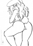 anthro breasts butt butt_focus female genitals hair looking_back nude pussy simple_background slightly_chubby solo white_background anonipony busty_bunny lagomorph leporid mammal rabbit black_and_white monochrome source_request