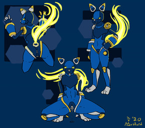 anthro anus blue_background blue_body bodily_fluids disembodied dripping_vulva fangs female flat_chested genitals glowing glowing_eyes hexagon humanoid_genitalia looking_at_viewer machine mascot presenting presenting_anus simple_background solo teeth tongue tongue_out vulva mustard_(welcometothevoid) e621 esix android felid mammal robot robot_anthro