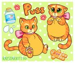 anthro belly big_eyes bow_(feature) bow_accessory bow_ribbon container ears_down fur gingerbread_man green_eyes jar male markings milk orange_body orange_fur overweight overweight_male pawpads pivoted_ears sitting slightly_chubby solo standing striped_body striped_markings stripes tail whiskers raystarkitty dreamworks puss_in_boots_(franchise) gingerbread_man_(shrek) puss_in_boots_(dreamworks) domestic_cat felid feline felis mammal tabby_cat