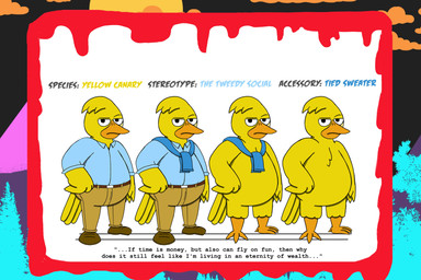 1980s_theme anthro beak belt black_coded blood blue_clothing blue_shirt blue_sweater blue_topwear bodily_fluids bright_colors chest_tuft clothing eyebrows feathers frown hand_on_hip khakis loafers male no_genitals nude orange_legs preppy quote raised_eyebrow shirt slightly_chubby solo sweater tail topwear tuft wings yellow_body alystairphantem black_lives_matter the_party_animals eric_soaring_(the_party_animals) avian bird canary finch oscine passerine 3:2 absurd_res hi_res