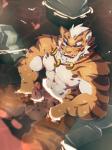 abs anthro countershading fur genitals male muscular muscular_anthro muscular_male nipples partially_submerged pecs penis solo water tiggon_the_great nekojishi studio_klondike lin_hu felid mammal pantherine tiger 2019 3:4 hi_res