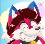 anthro canid canine collar fox fur hair holly_(ortiz) hybrid icon male mammal red_body smile solo wymek young young_anthro young_male