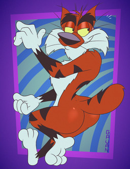 3_toes 4_fingers abstract_background anthro arched_foot arched_soles arm_tuft back_tuft belly bent_leg big_butt biped black_eyebrows black_nose black_stripes bubble_butt butt butt_focus cheek_tuft chest_tuft chin_tuft curling_toes curvy_figure eyebrows facial_tuft feet fingers fluffy fluffy_chest foot_focus fur glance glancing_back glistening glistening_butt gloves_(marking) grin grinning_at_viewer half-closed_eyes head_tuft hopping humanoid_feet humanoid_hands humanoid_heel leg_markings lines_drawn looking_at_viewer looking_back looking_back_at_viewer male markings multicolored_body multicolored_fur narrowed_eyes nude orange_body orange_fur paws pecs plantigrade pose presenting presenting_hindquarters raised_tail rear_view scut_tail short_tail shoulder_tuft slightly_chubby slightly_chubby_anthro slightly_chubby_male small_tail smile smiling_at_viewer smirk smirking_at_viewer smug smug_expression smug_eyes smug_face smug_grin socks_(marking) soles solo spiral_background striped_body striped_fur striped_markings striped_tail stripes tail tail_markings teasing teasing_viewer teasing_with_butt teasing_with_feet thick_eyebrows toes toony tuft two_tone_body two_tone_fur walking whiskers white_belly white_body white_feet white_fur white_hands wide_hips yellow_sclera gavanzude adventures_from_the_book_of_virtues pbs socrates_the_bobcat bobcat felid feline lynx mammal 2026 alternate_version_at_paywall colored digital_drawing_(artwork) digital_media_(artwork) flat_colors hi_res pinup signature