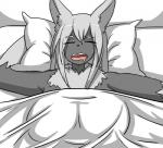 bed bedding bed_sheet black_nose breasts dr.bug eyelashes female fur furniture hair mammal open_mouth pillow sleeping solo tora_chitose