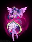 2018 anthro anthrofied armwear breasts cleavage clothed clothing crown draltruist dress elbow_gloves equid equine female friendship_is_magic gloves handwear hasbro headgear horn jewelry mammal my_little_pony mythological_creature mythological_equine mythology necklace purple_theme solo sparkles tiara transformation twilight_sparkle_(mlp) winged_unicorn wings