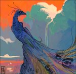 ambiguous_gender beak cloud feathers feral peacock_feather solo sunset amara_telgemeier avian bird galliform indian_peafowl peafowl phasianid 2005