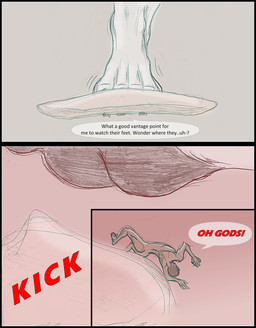 anthro bodily_fluids crush cum duo feet female genital_fluids macro male male/female micro stomping text trampling shiraclawr canid canine canis mammal wolf absurd_res comic english_text hi_res